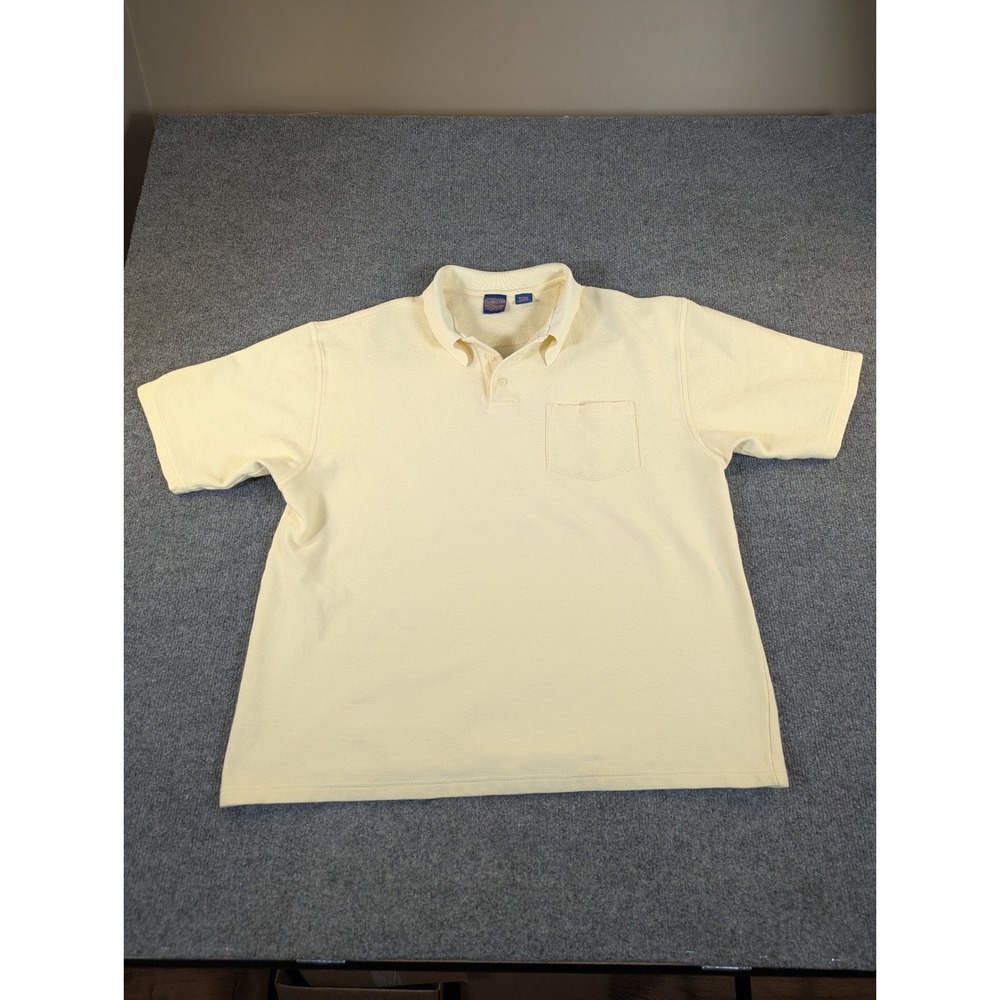 Pendleton Mens XL Polo Shirt Short Sleeve Cream Textured Chest Pocket‎ 2404